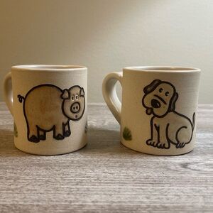 Pig and Dog Small Ceramic Mugs Set of 2